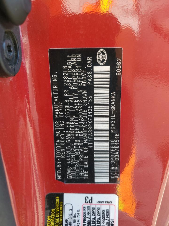 2007 Toyota Camry Solara Se VIN: 4T1FA38PX7U135155 Lot: 62121215