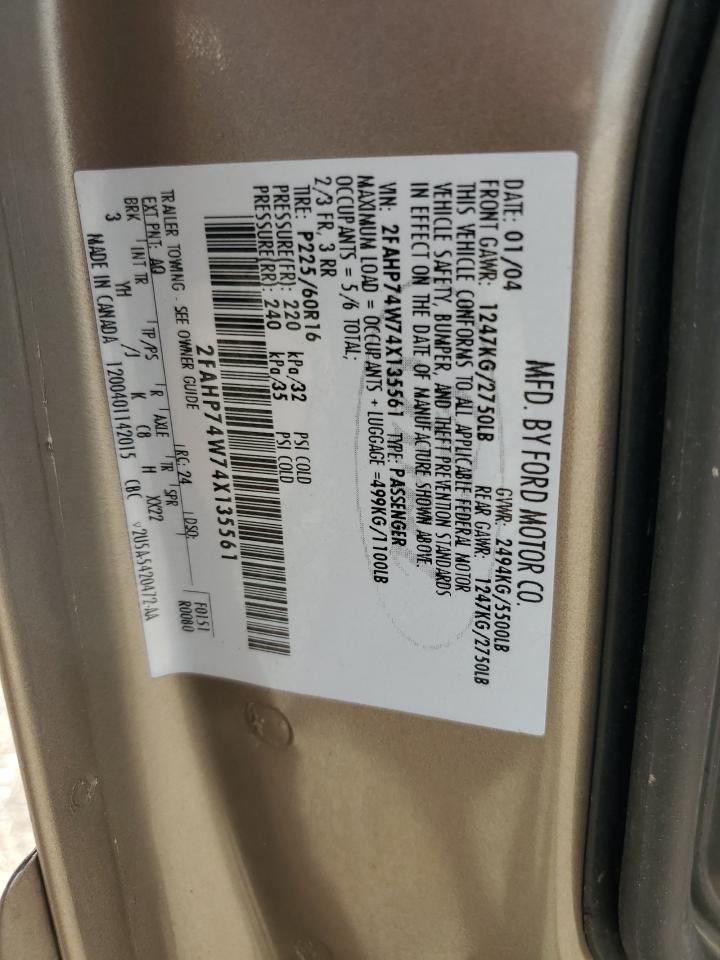 2004 Ford Crown Victoria Lx VIN: 2FAHP74W74X135561 Lot: 62306905