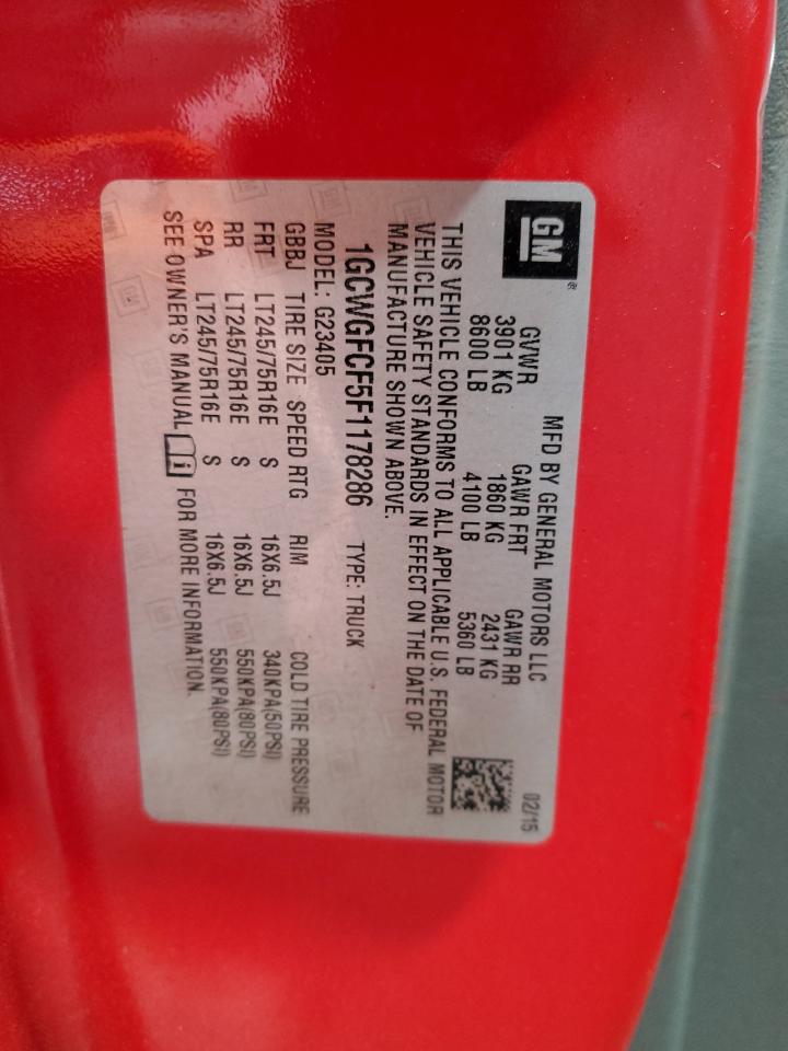 2015 Chevrolet Express G2500 VIN: 1GCWGFCF5F1178286 Lot: 61663895