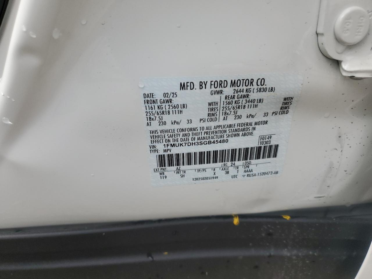 2025 Ford Explorer Active VIN: 1FMUK7DH3SGB45480 Lot: 69411995