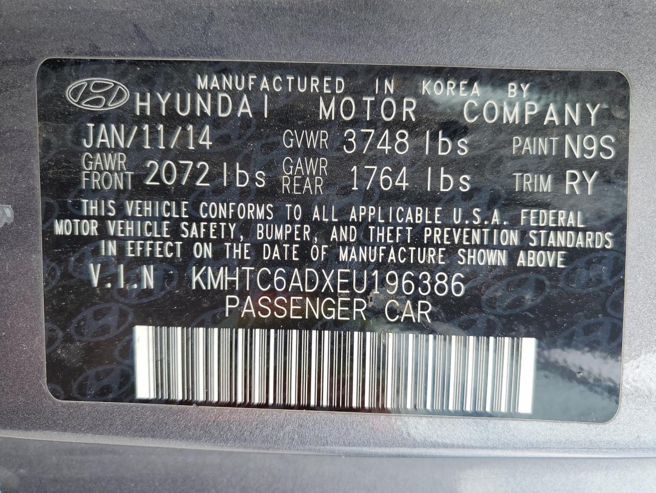 2014 Hyundai Veloster VIN: KMHTC6ADXEU196386 Lot: 60649535