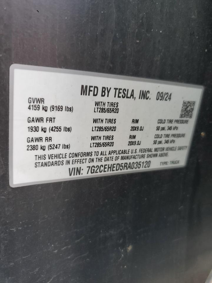 2024 Tesla Cybertruck VIN: 7G2CEHED5RA035120 Lot: 60296035