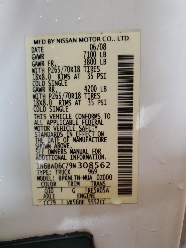 2009 Nissan Titan Xe VIN: 1N6BA06C79N308562 Lot: 60817385