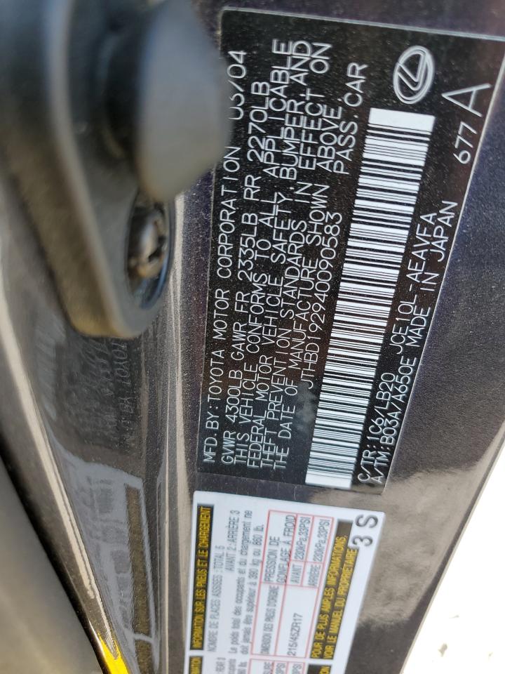 2004 Lexus Is 300 VIN: JTHBD192940090583 Lot: 59164285