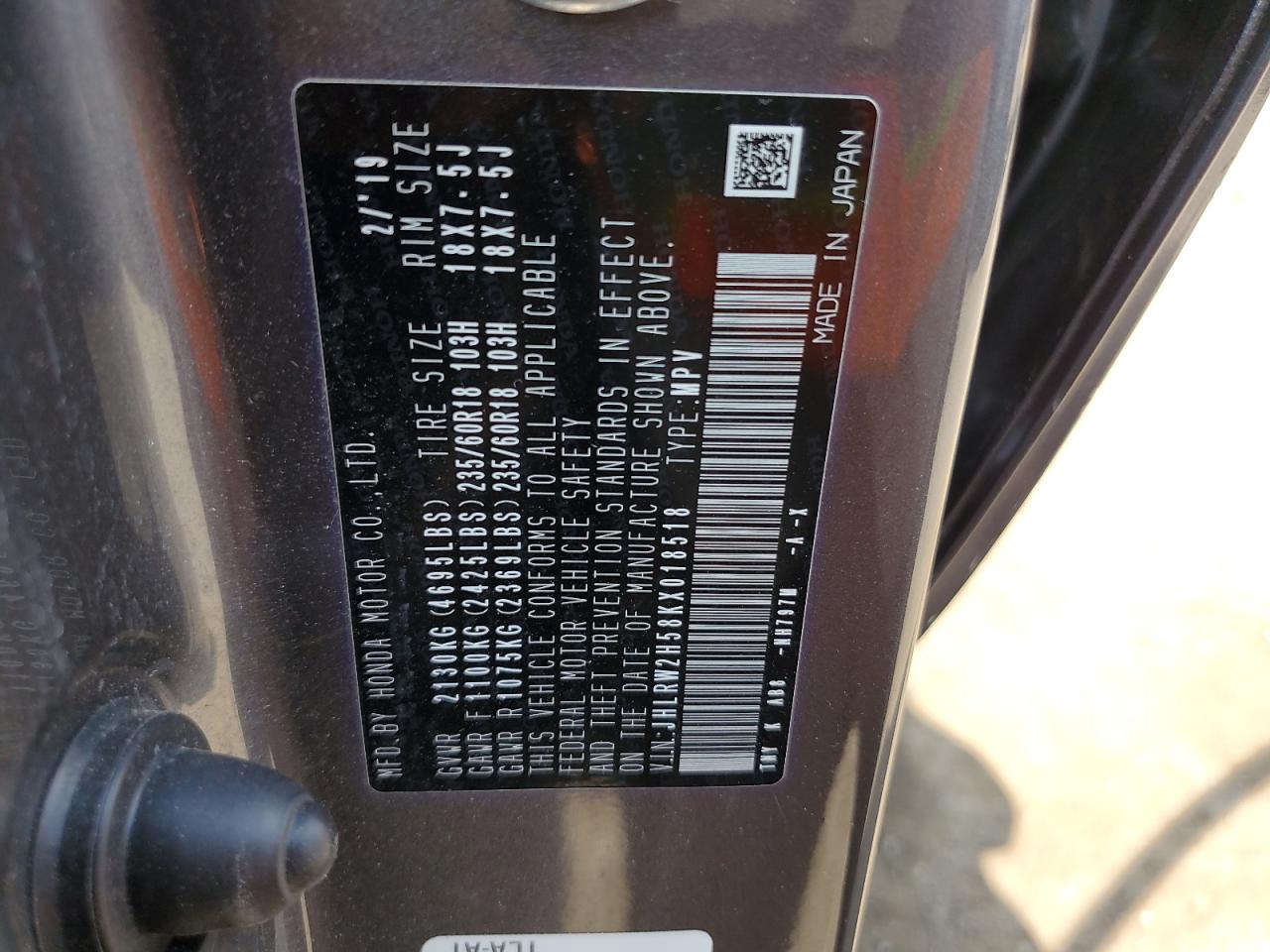 HONDA CRV 2019 VIN JHLRW2H58KX018518 фото 13