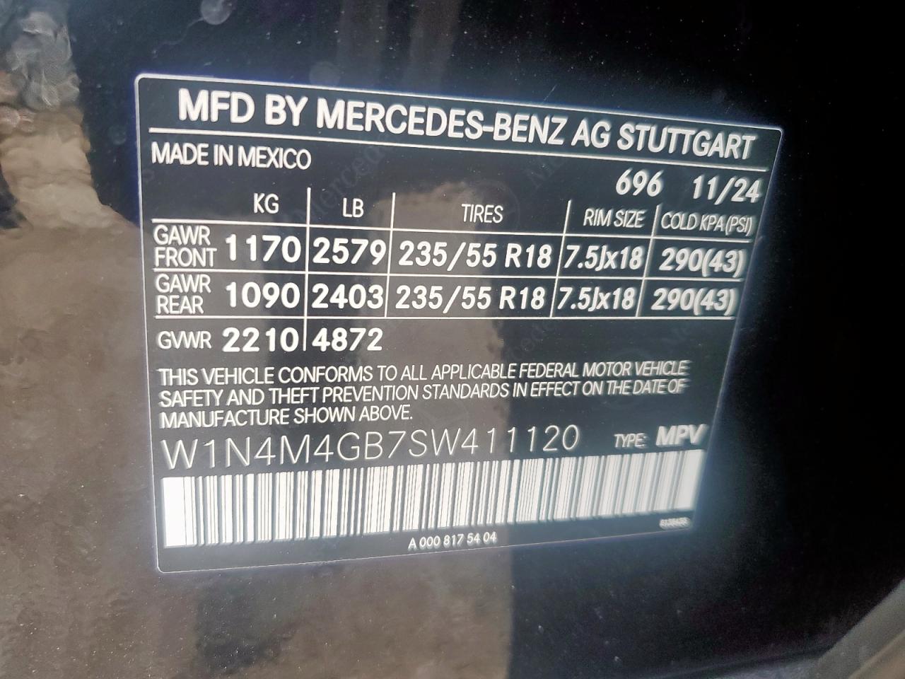 2025 Mercedes-Benz Glb 250 VIN: W1N4M4GB7SW411120 Lot: 62114215