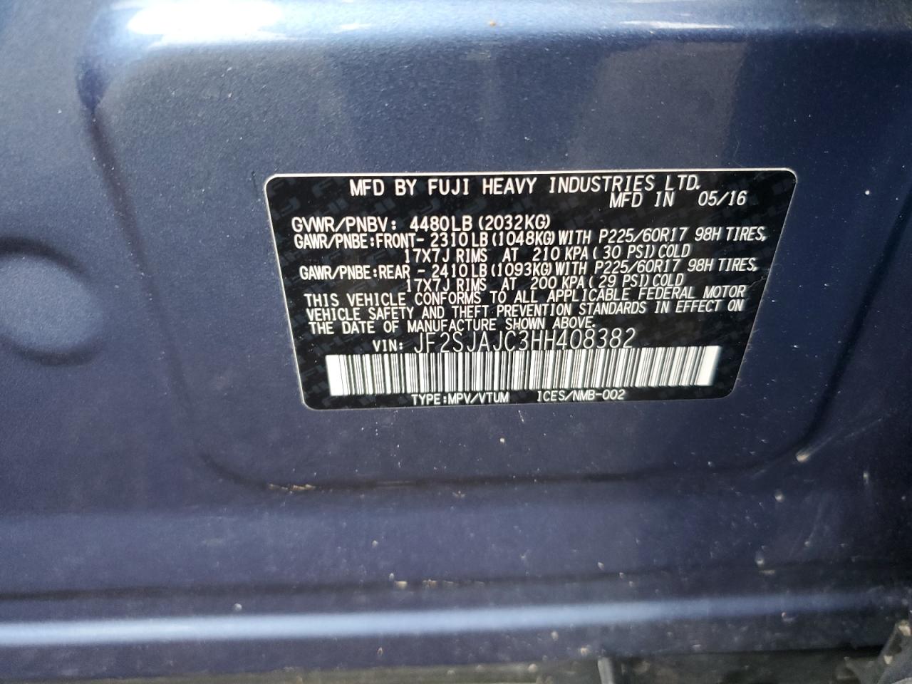 2017 Subaru Forester 2.5I Limited VIN: JF2SJAJC3HH408382 Lot: 62493705