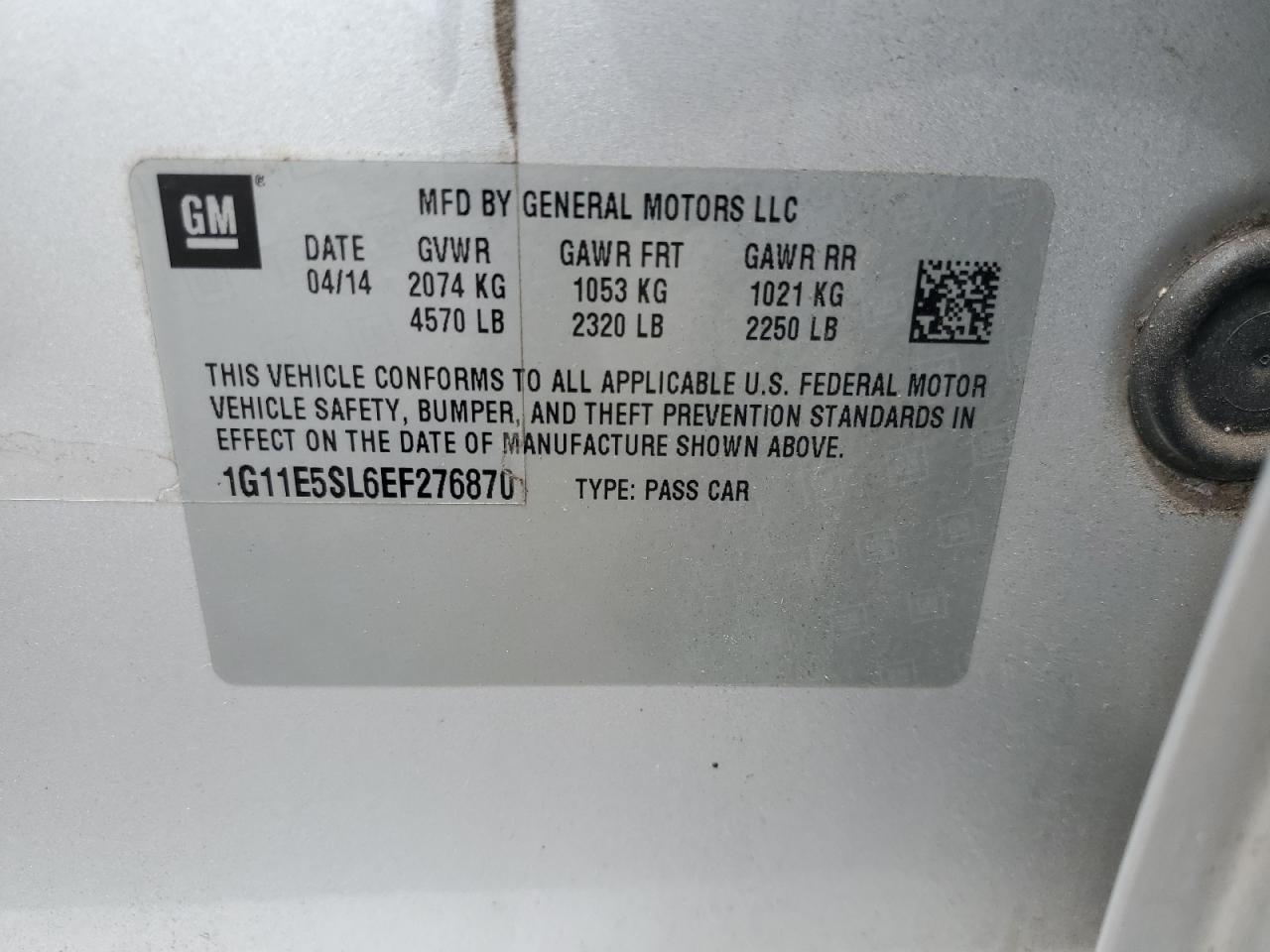 2014 Chevrolet Malibu 2Lt VIN: 1G11E5SL6EF276870 Lot: 62729775