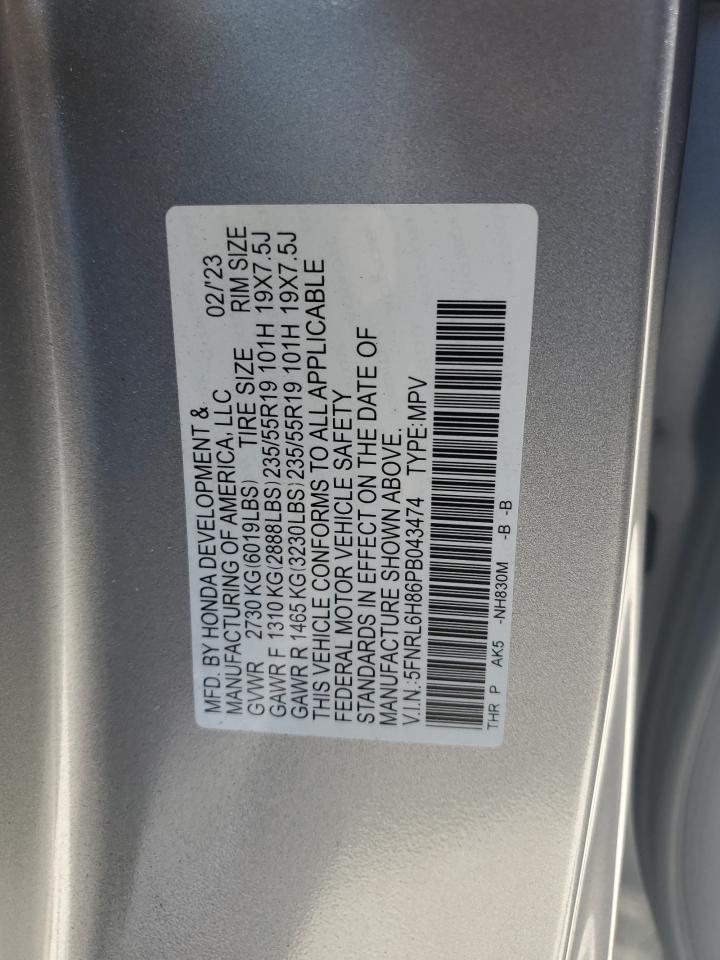 2023 Honda Odyssey Touring VIN: 5FNRL6H86PB043474 Lot: 61672545