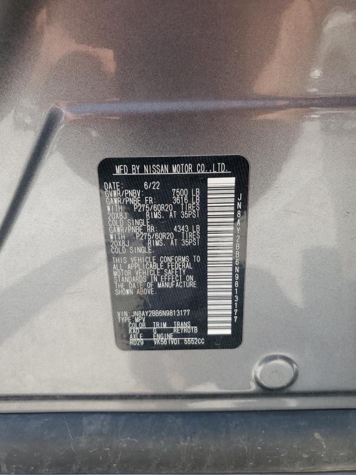 2022 Nissan Armada Sl VIN: JN8AY2BB6N9813177 Lot: 61914195