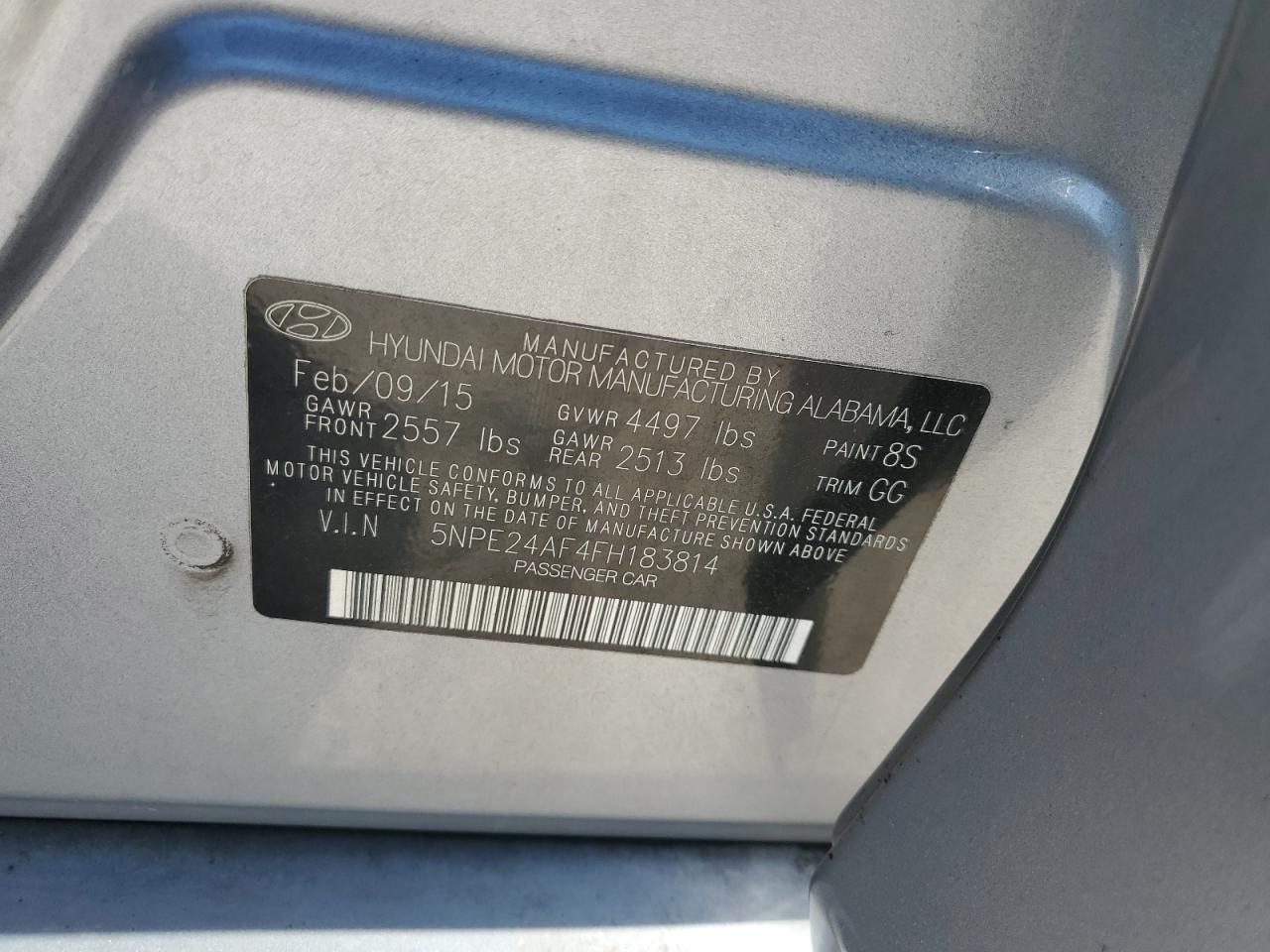 2015 Hyundai Sonata Se VIN: 5NPE24AF4FH183814 Lot: 62857475