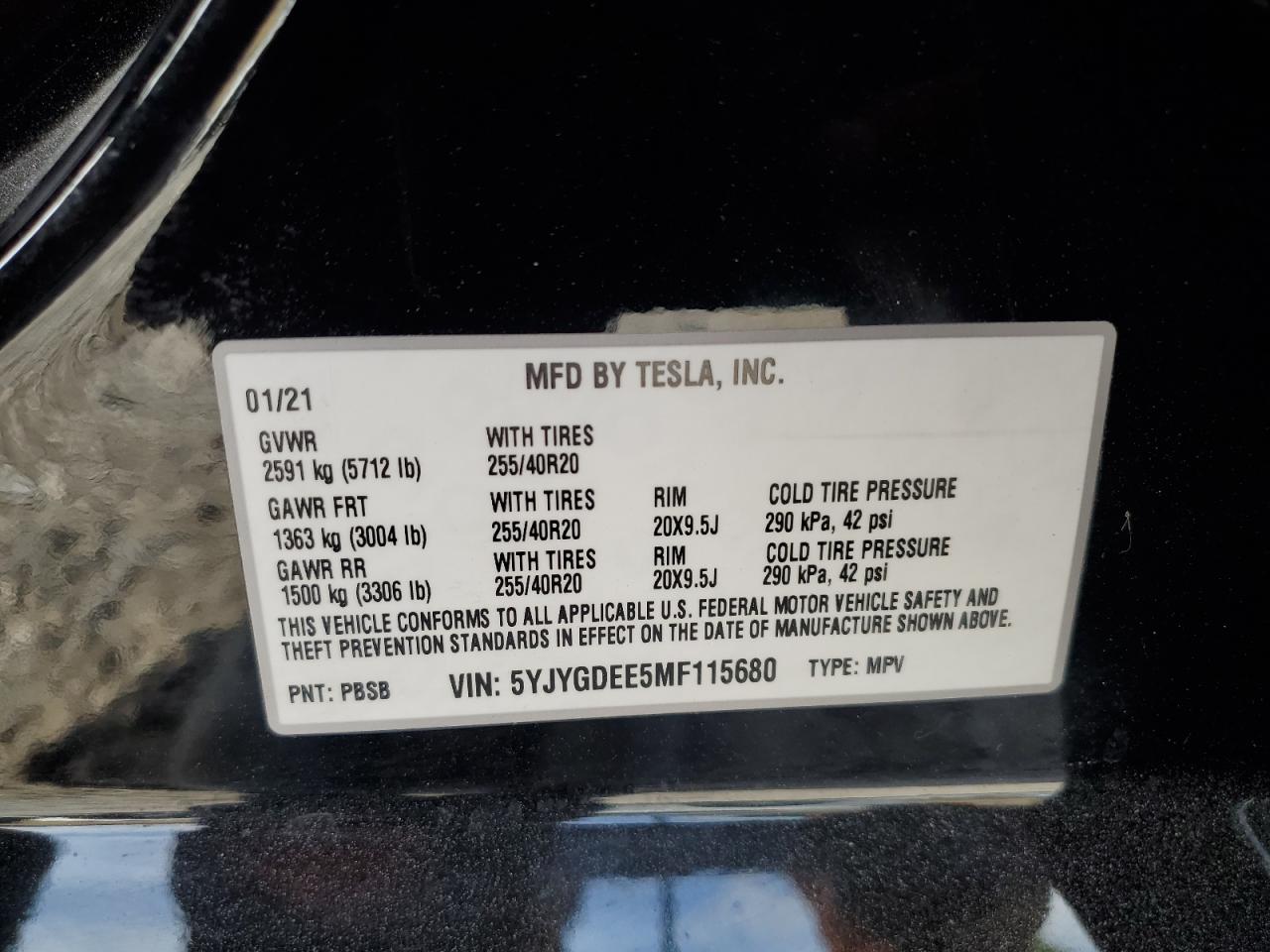 2021 Tesla Model Y VIN: 5YJYGDEE5MF115680 Lot: 61606025