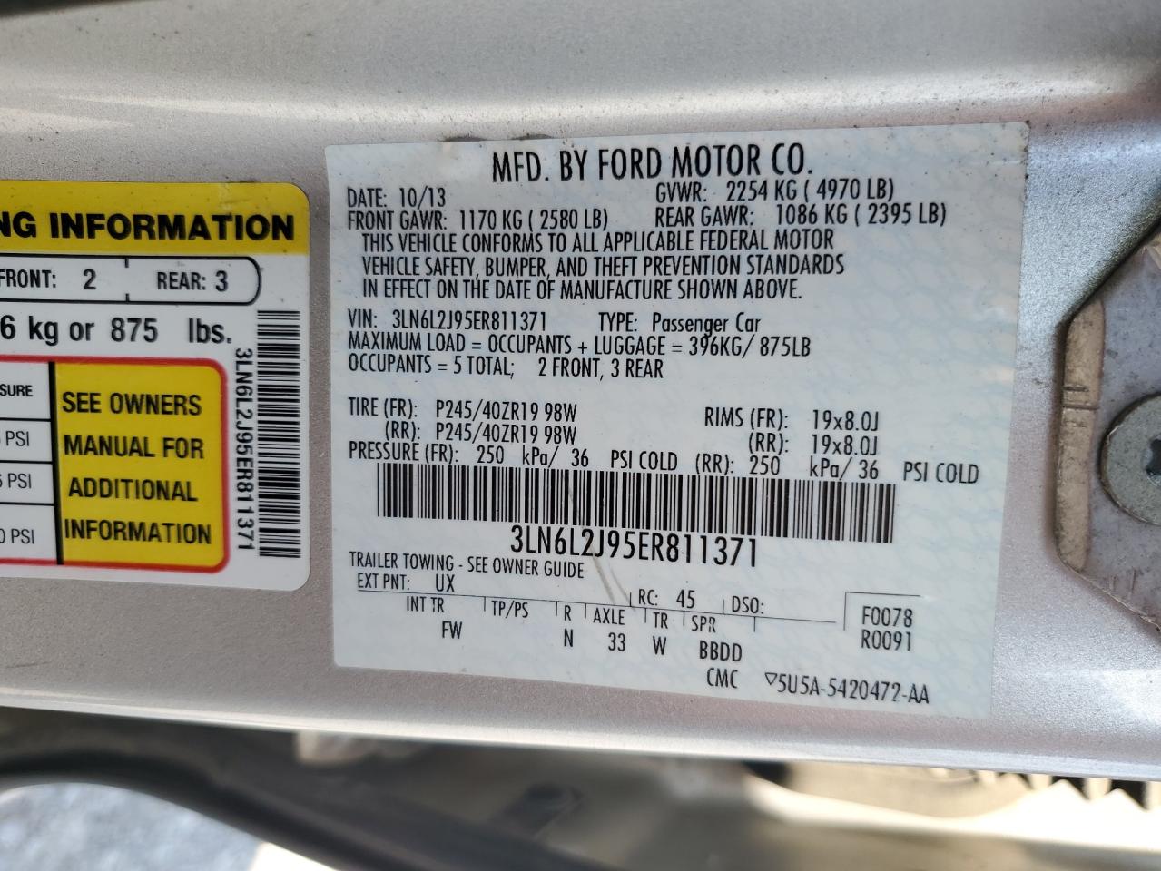 2014 Lincoln Mkz VIN: 3LN6L2J95ER811371 Lot: 60334745