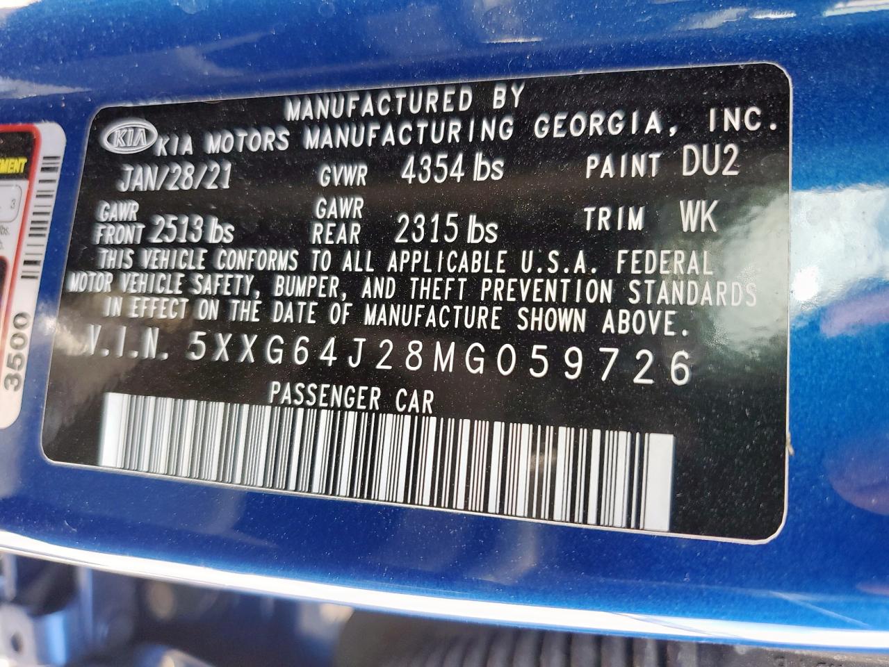 2021 Kia K5 Gt Line VIN: 5XXG64J28MG059726 Lot: 62076295