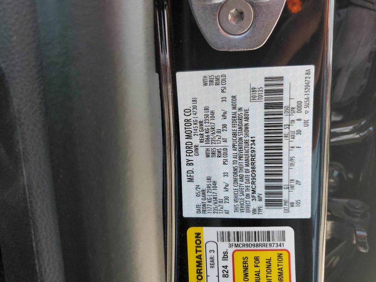 2024 Ford Bronco Sport Badlands VIN: 3FMCR9D98RRE97341 Lot: 61636115
