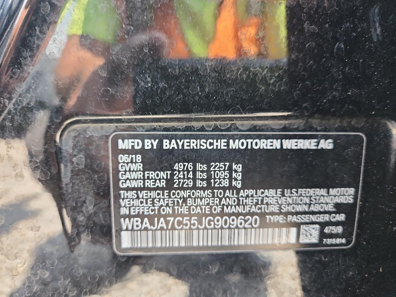 2018 BMW 530 Xi VIN: WBAJA7C55JG909620 Lot: 61581715
