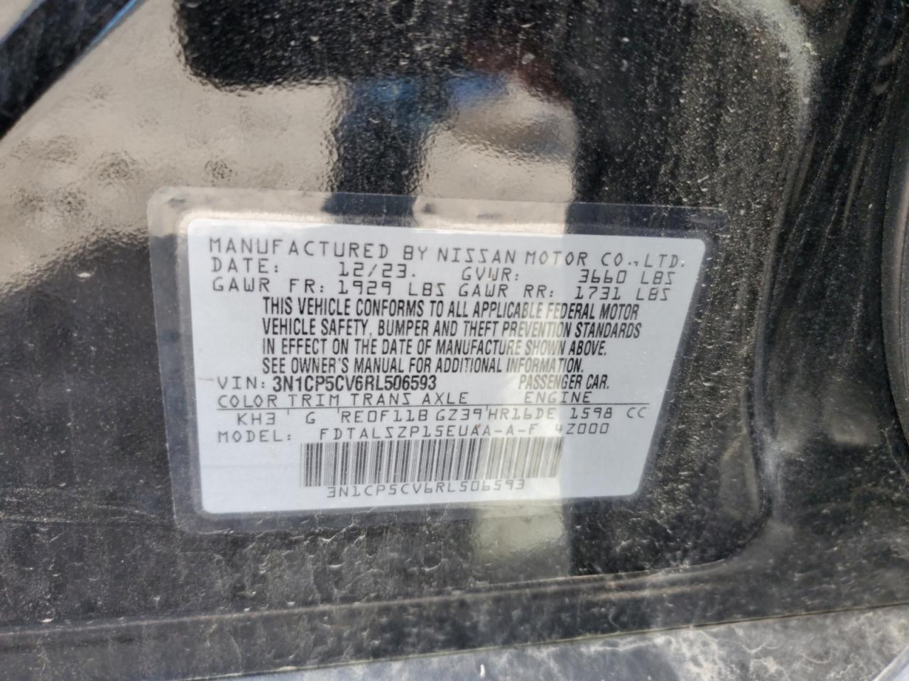 2024 Nissan Kicks Sv VIN: 3N1CP5CV6RL506593 Lot: 62887555