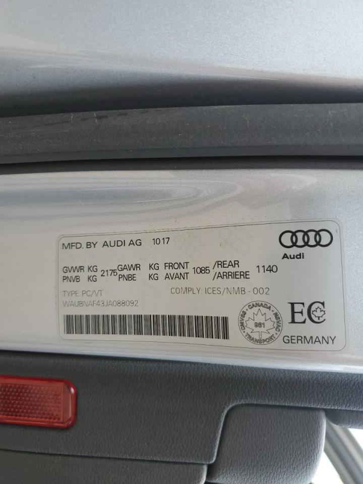 2018 Audi A4 Progressiv VIN: WAUBNAF43JA088092 Lot: 62750965