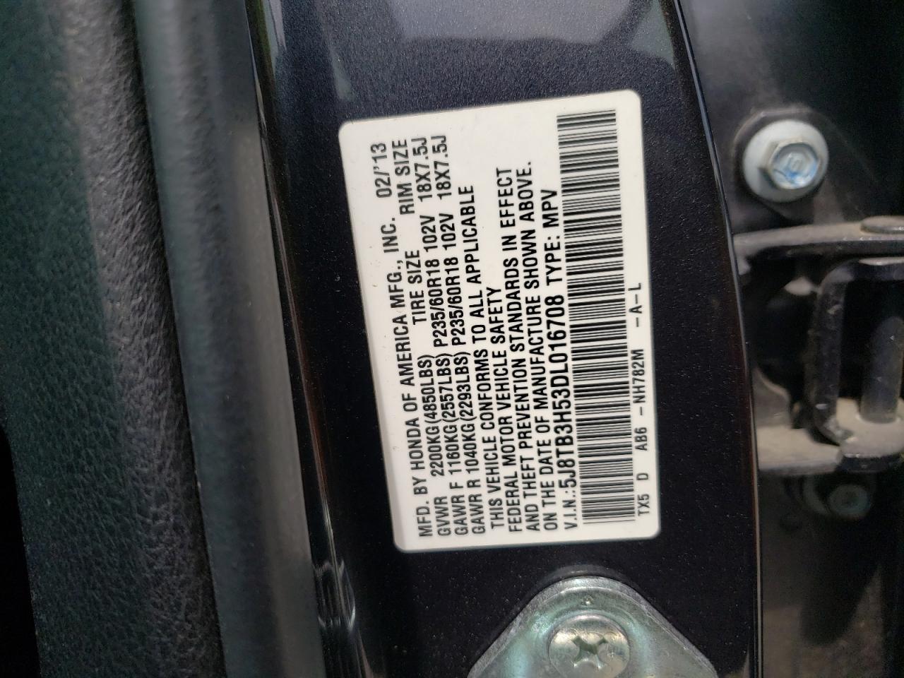 2013 Acura Rdx Technology VIN: 5J8TB3H53DL016708 Lot: 61636305