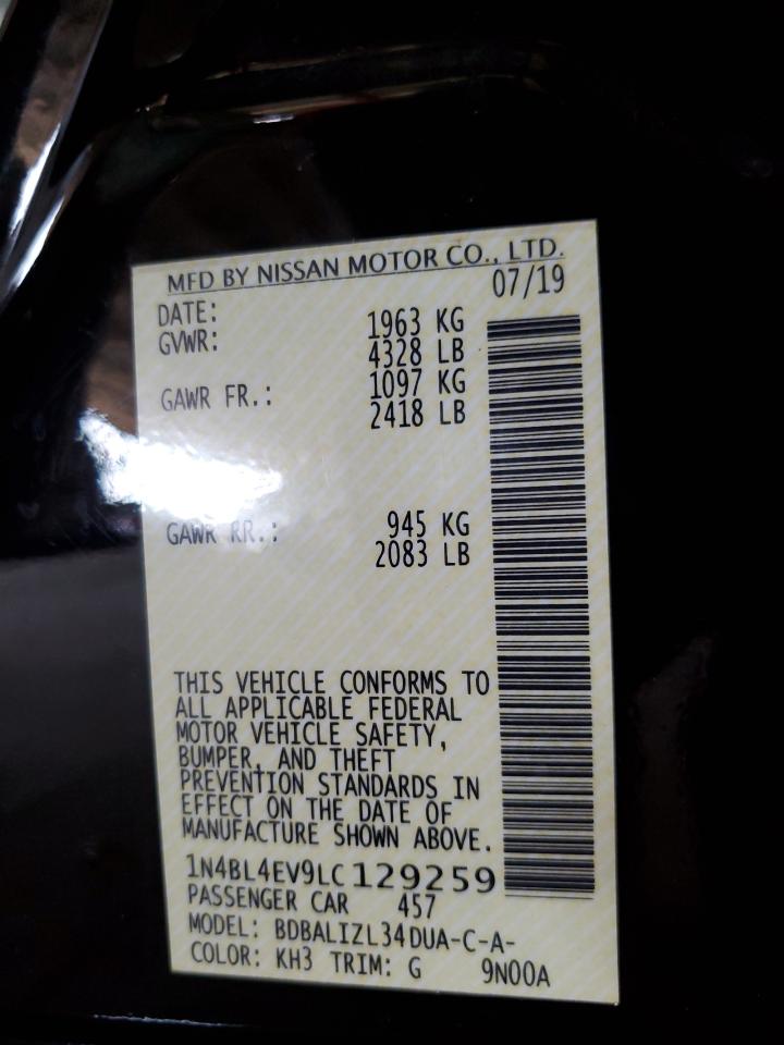 2020 Nissan Altima Sl VIN: 1N4BL4EV9LC129259 Lot: 62088285