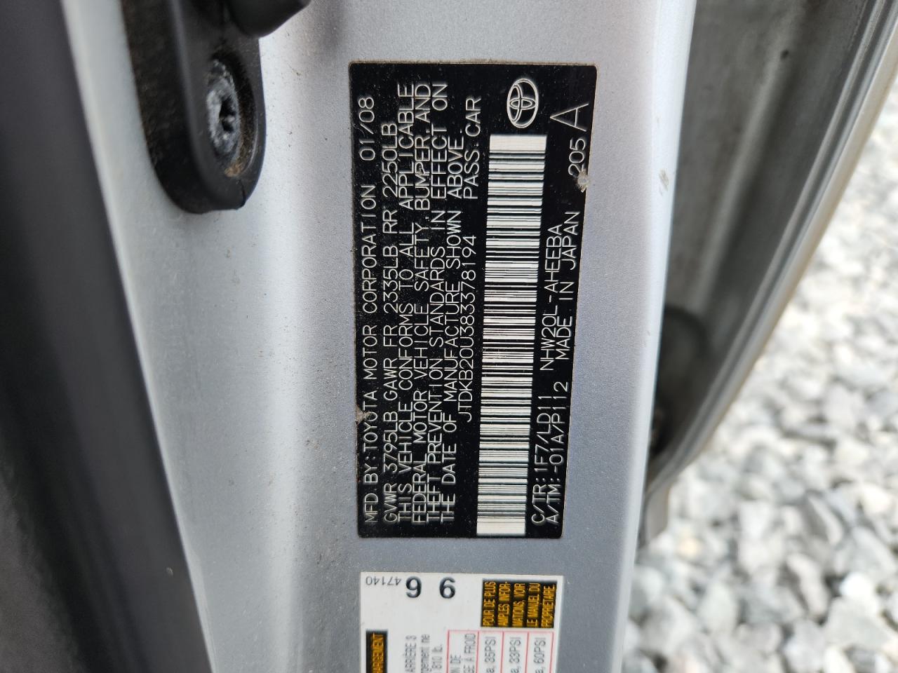 TOYOTA PRIUS 2008 VIN JTDKB20U383378194 фото 12