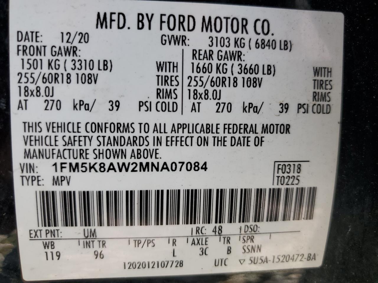 2021 Ford Explorer Police Interceptor VIN: 1FM5K8AW2MNA07084 Lot: 62474155