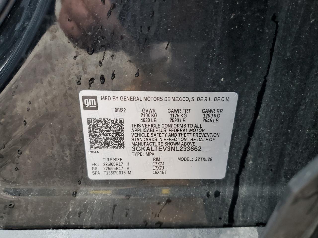 2022 GMC Terrain Sle VIN: 3GKALTEV3NL233662 Lot: 61815035
