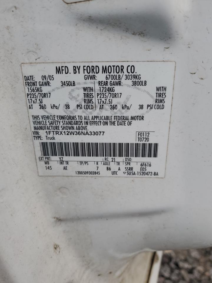 2006 Ford F150 VIN: 1FTRX12W36NA33077 Lot: 61173245