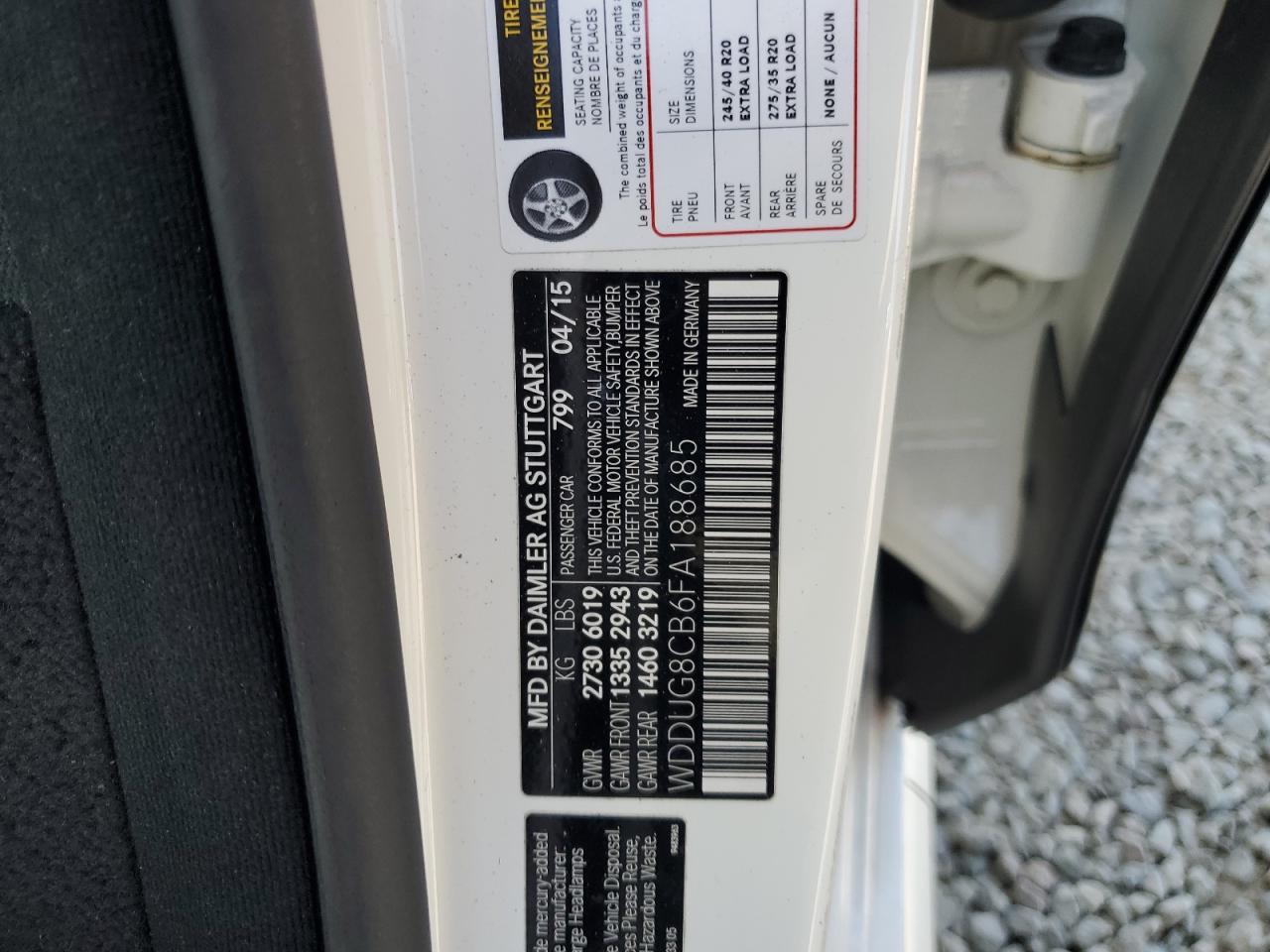 2015 Mercedes-Benz S 550 VIN: WDDUG8CB6FA188685 Lot: 62562255