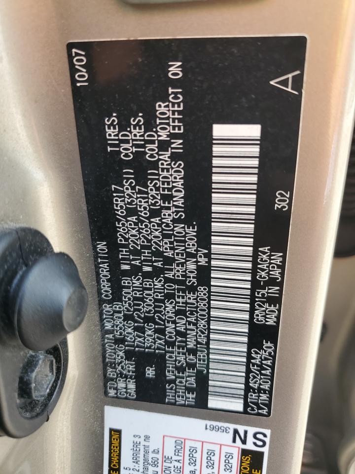 2008 Toyota 4Runner Sr5 VIN: JTEBU14R28K008088 Lot: 62836775