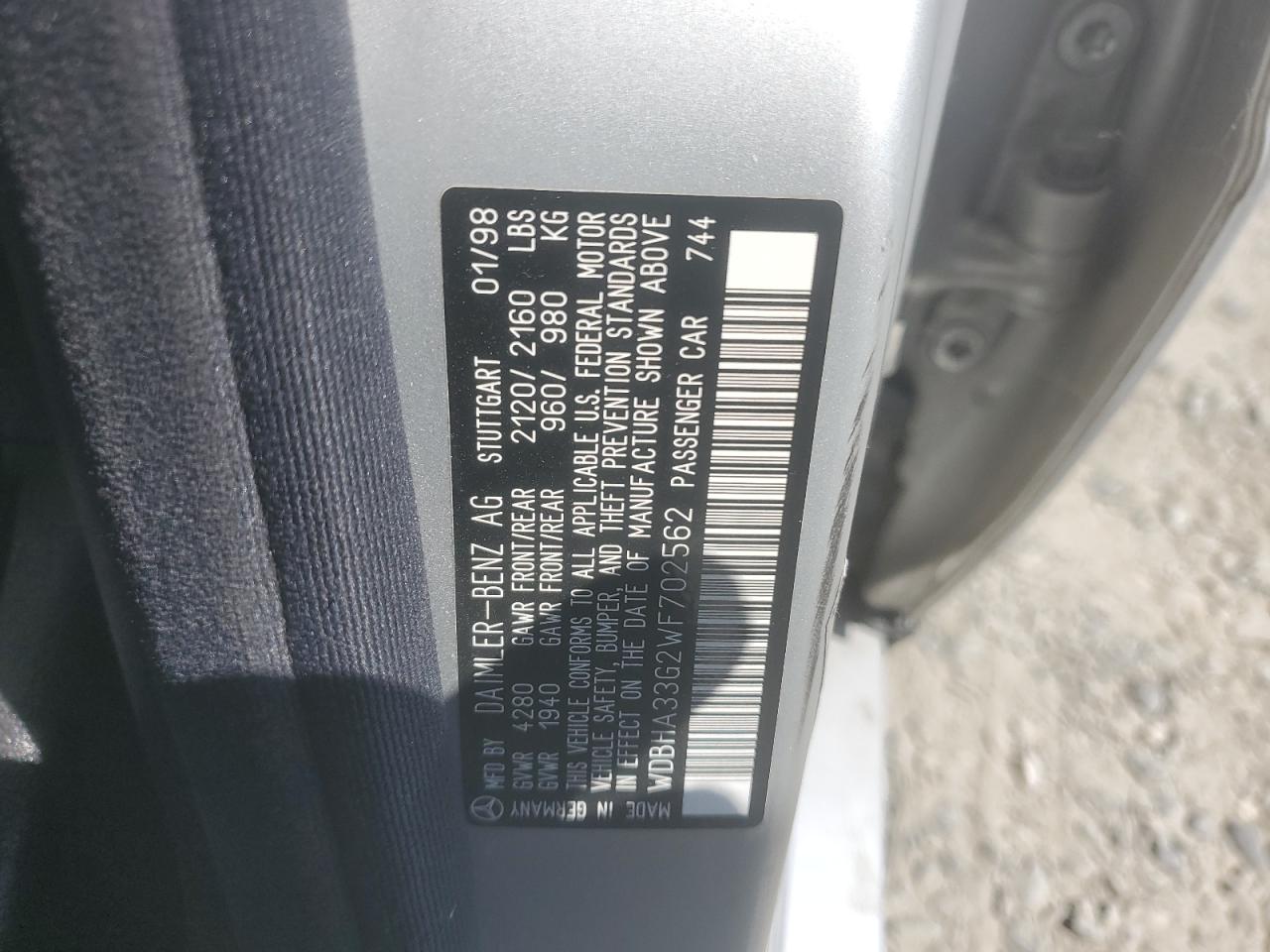 1998 Mercedes-Benz C 43 VIN: WDBHA33G2WF702562 Lot: 62342305
