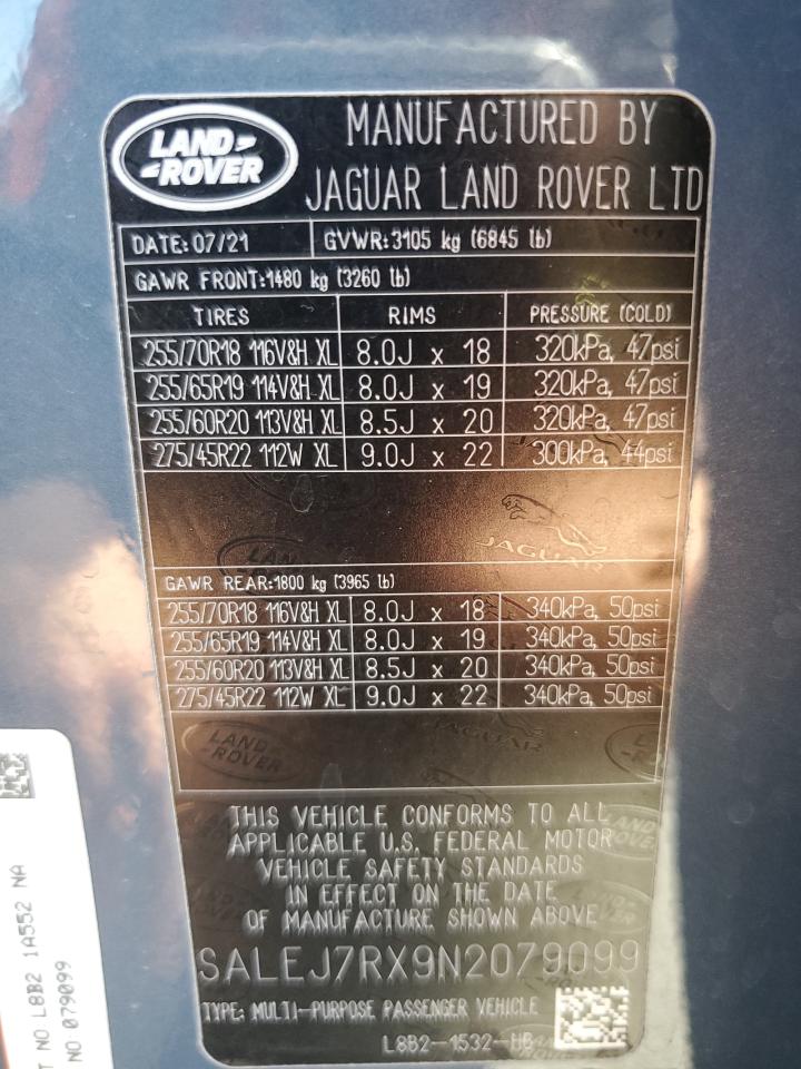 2022 Land Rover Defender 110 S VIN: SALEJ7RX9N2079099 Lot: 61398115