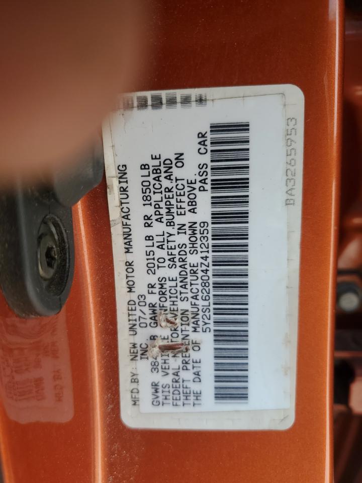 2004 Pontiac Vibe VIN: 5Y2SL62804Z412359 Lot: 61961855