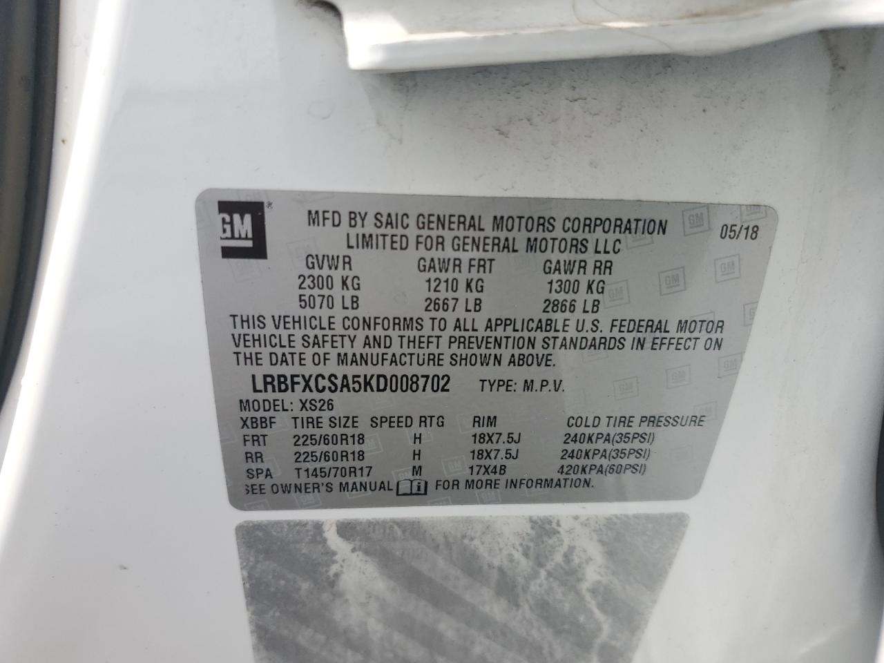 2019 Buick Envision Essence VIN: LRBFXCSA5KD008702 Lot: 60998055
