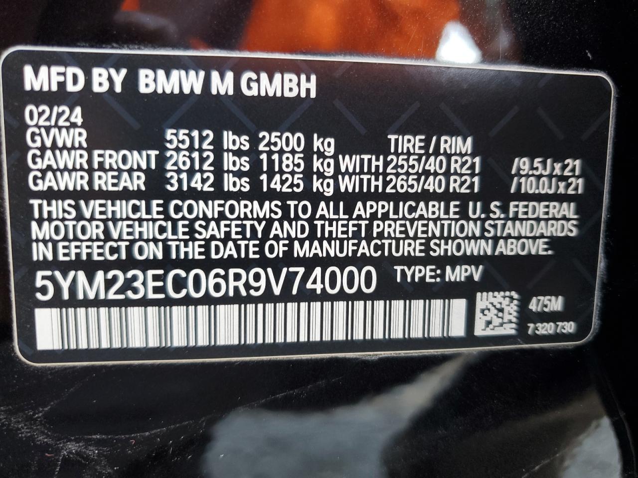 2024 BMW X4 M VIN: 5YM23EC06R9V74000 Lot: 59520785