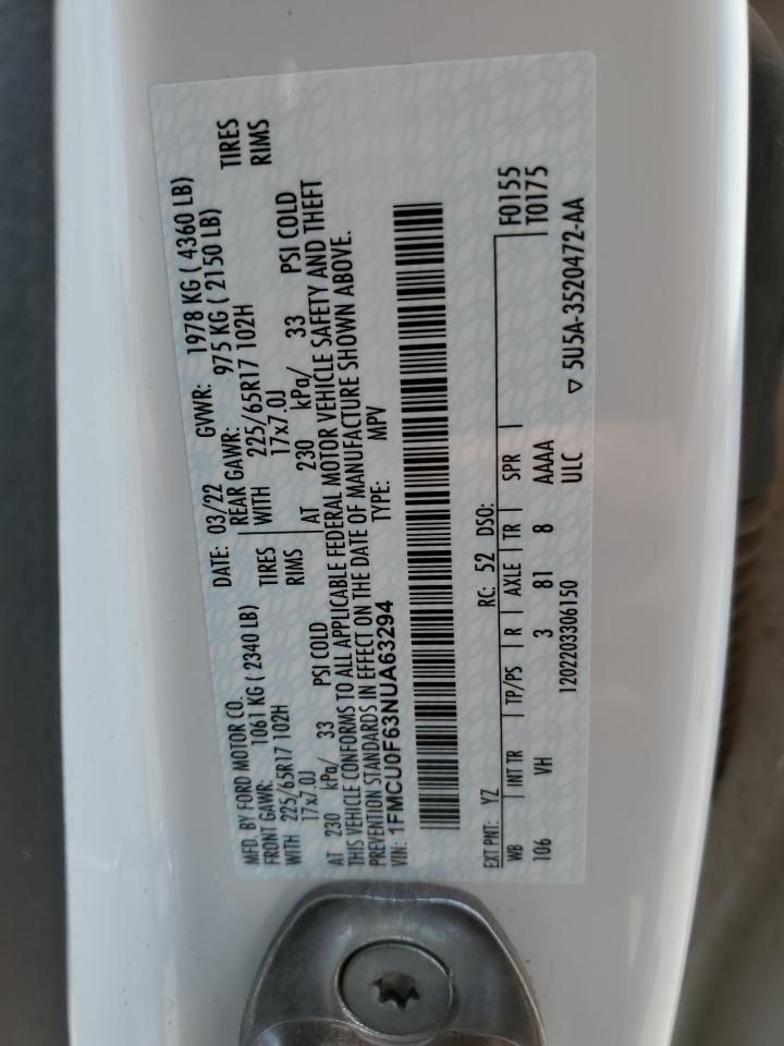 2022 Ford Escape S VIN: 1FMCU0F63NUA63294 Lot: 61599945