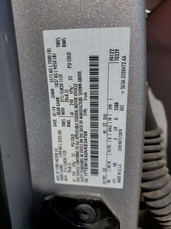 2019 Ford F150 Supercrew VIN: 1FTEW1E42KKE34708 Lot: 61861495