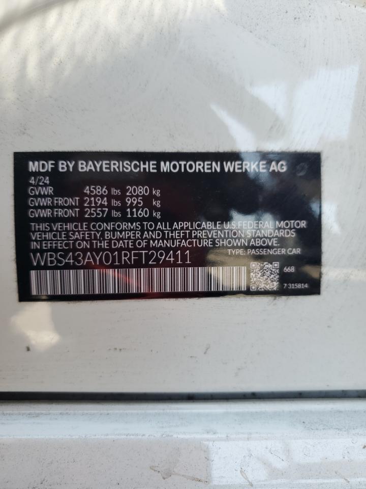 2024 BMW M3 Competition VIN: WBS43AY01RFT29411 Lot: 63083245
