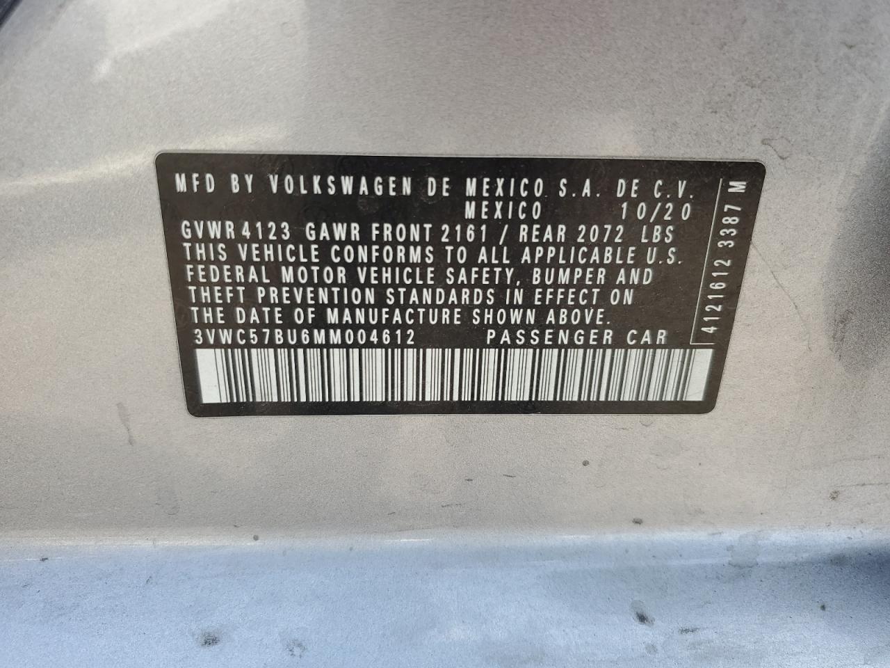 2021 Volkswagen Jetta S VIN: 3VWC57BU6MM004612 Lot: 60372865
