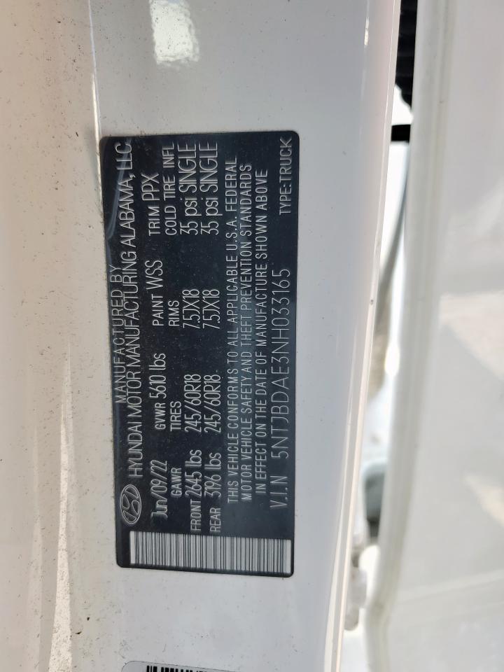 2022 Hyundai Santa Cruz Sel VIN: 5NTJBDAE3NH033165 Lot: 60653335