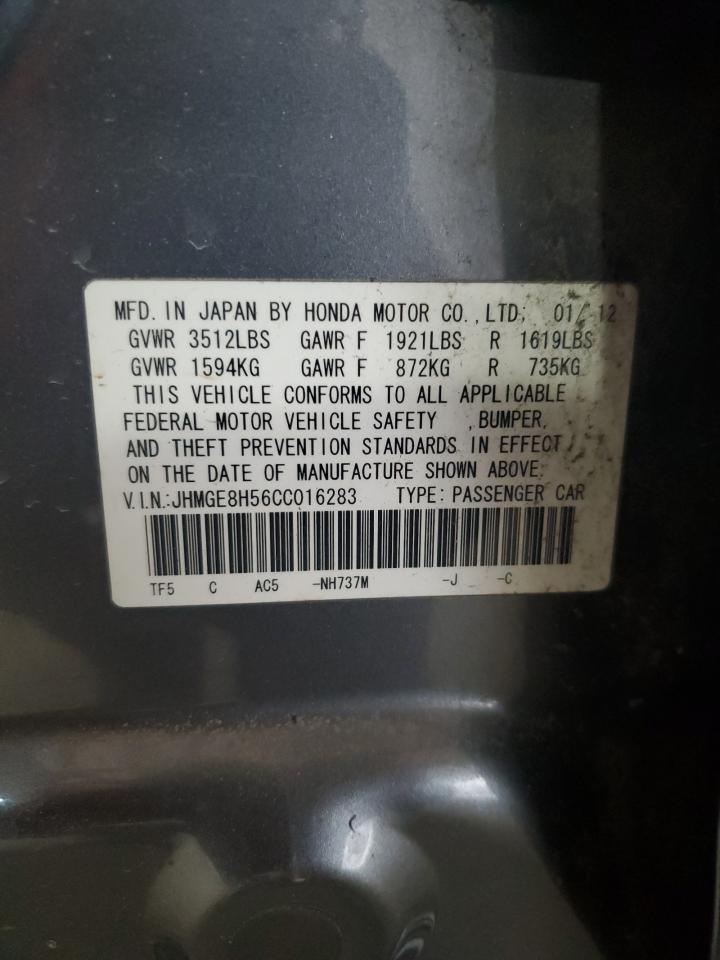 2012 Honda Fit Sport VIN: JHMGE8H56CC016283 Lot: 62578345