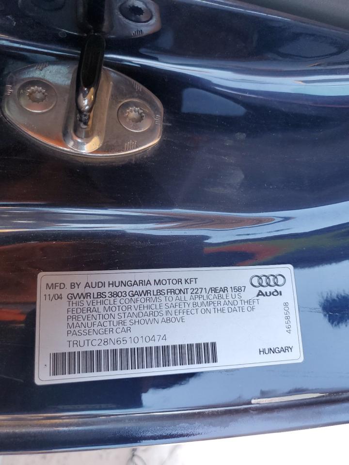 2005 Audi Tt VIN: TRUTC28N651010474 Lot: 60269635