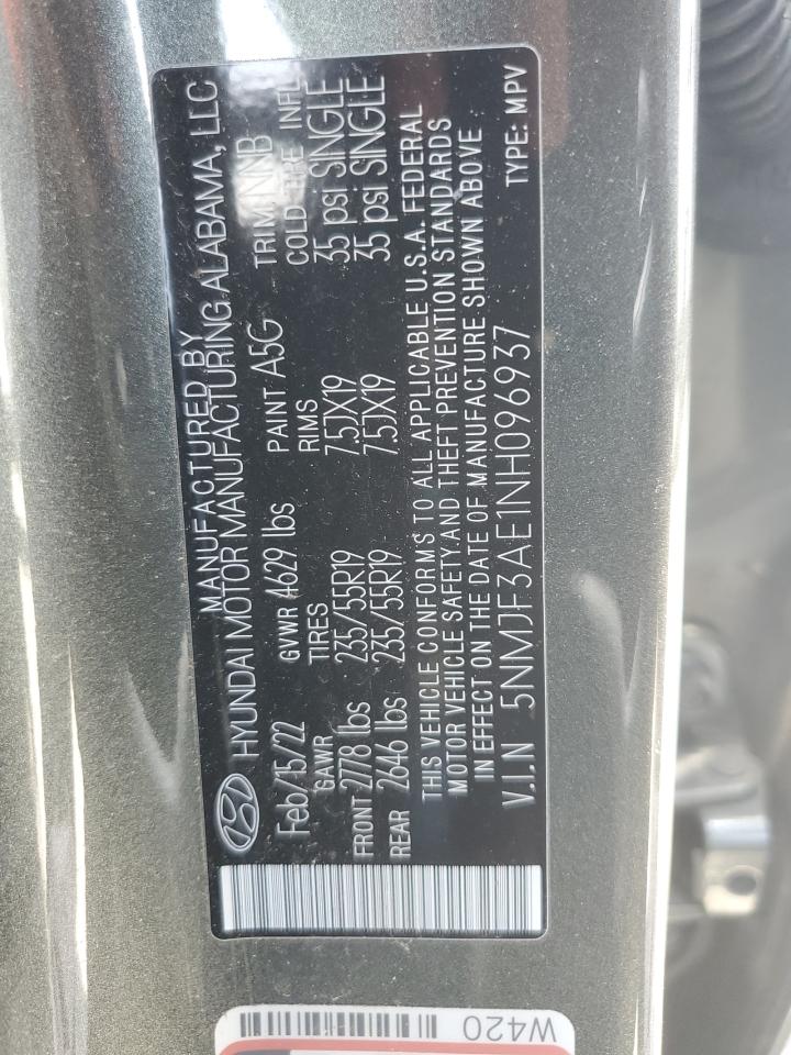 2022 Hyundai Tucson Sel VIN: 5NMJF3AE1NH096937 Lot: 61899465