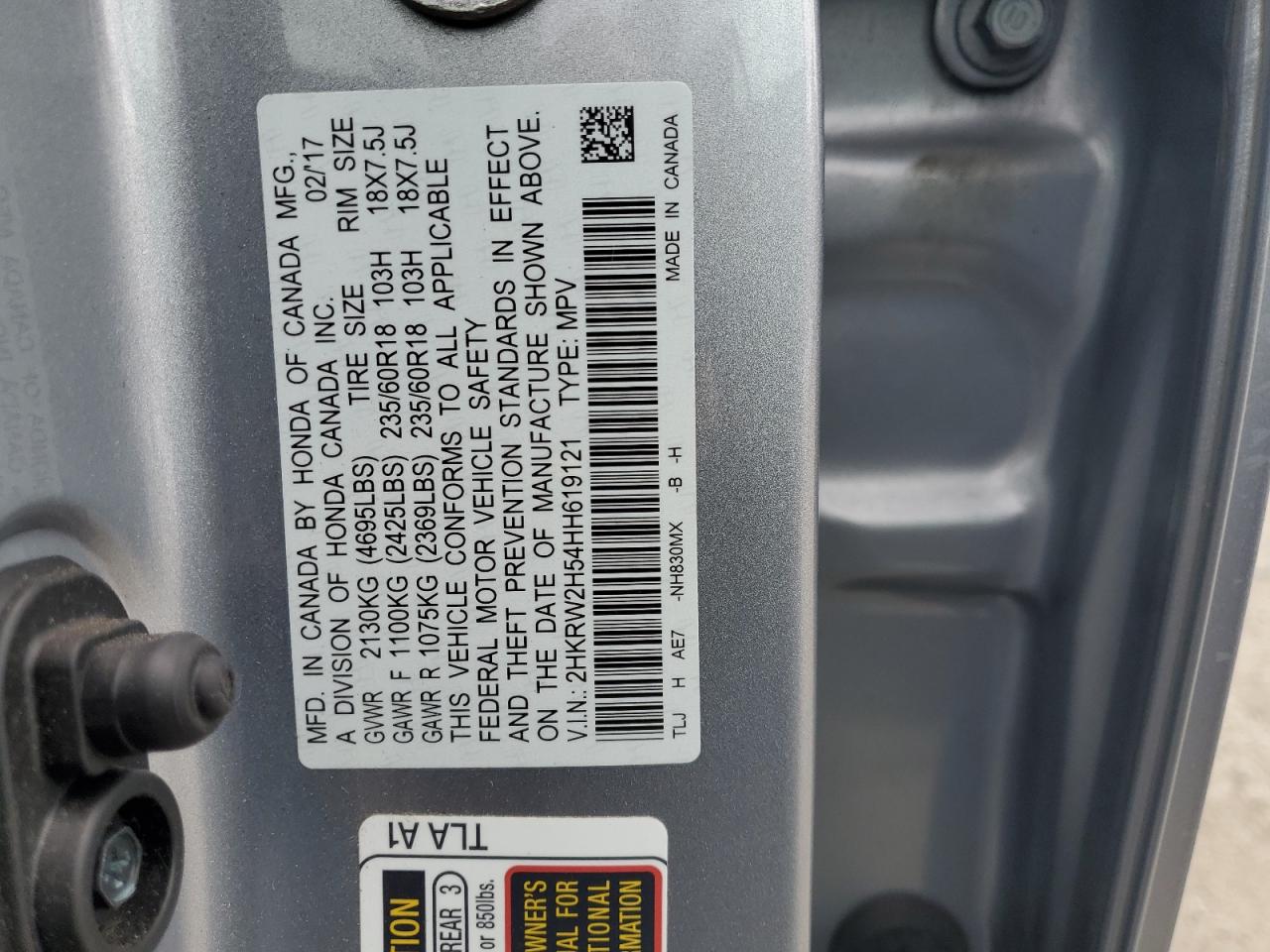 2017 Honda Cr-V Ex VIN: 2HKRW2H54HH619121 Lot: 62893175