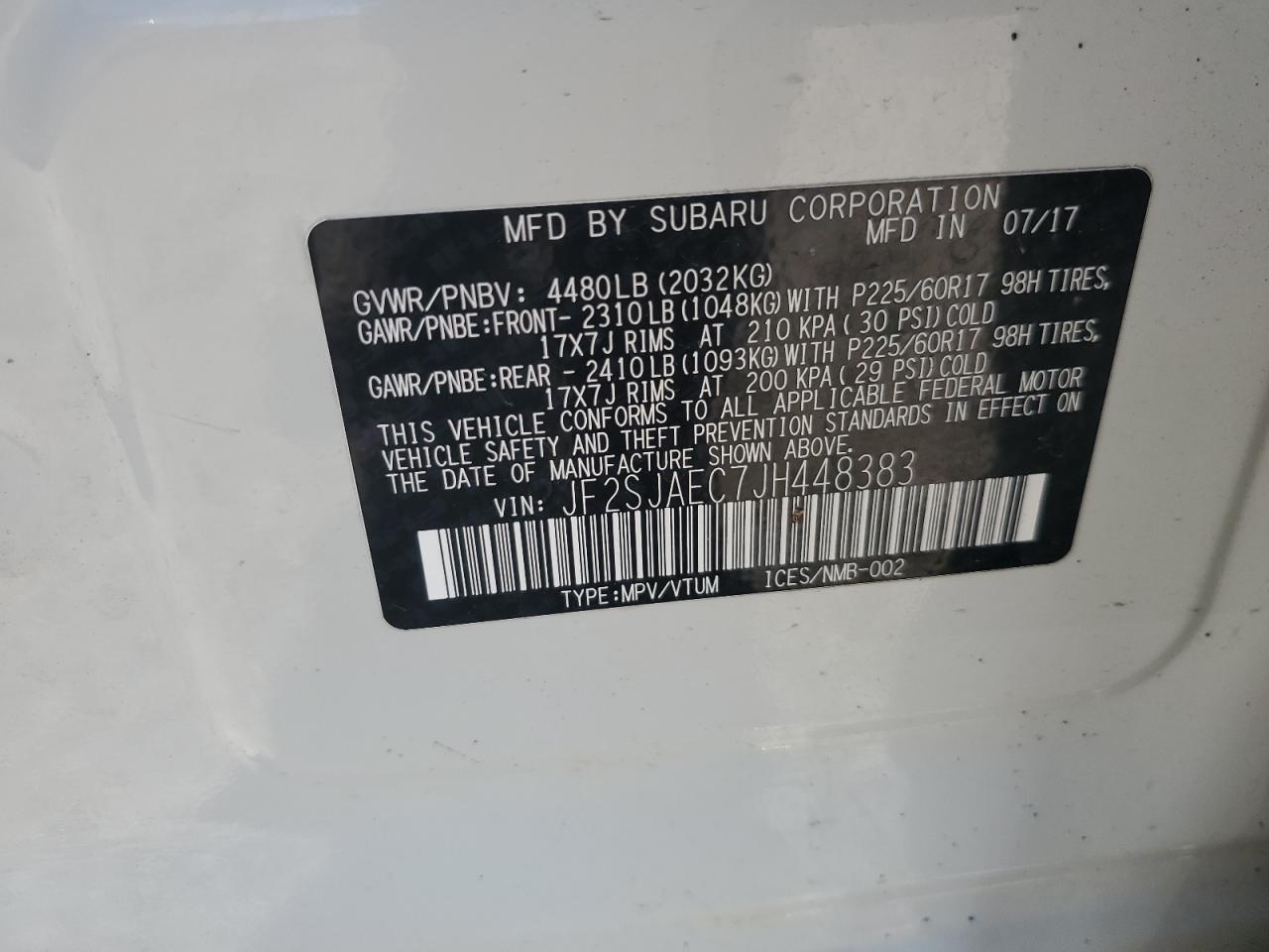 2018 Subaru Forester 2.5I Premium VIN: JF2SJAEC7JH448383 Lot: 62857975