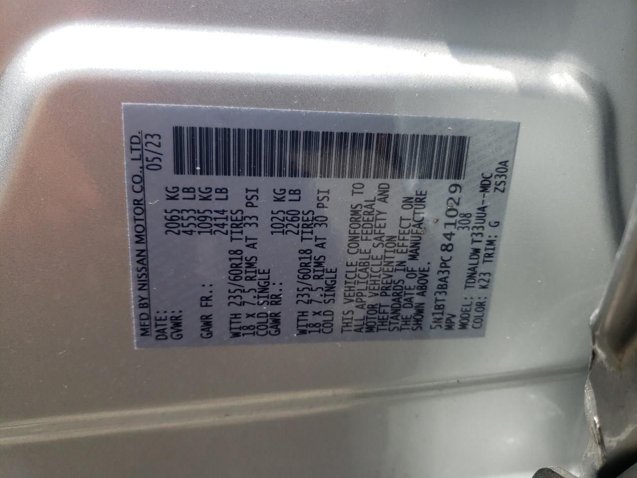 2023 Nissan Rogue Sv VIN: 5N1BT3BA3PC841029 Lot: 62578795