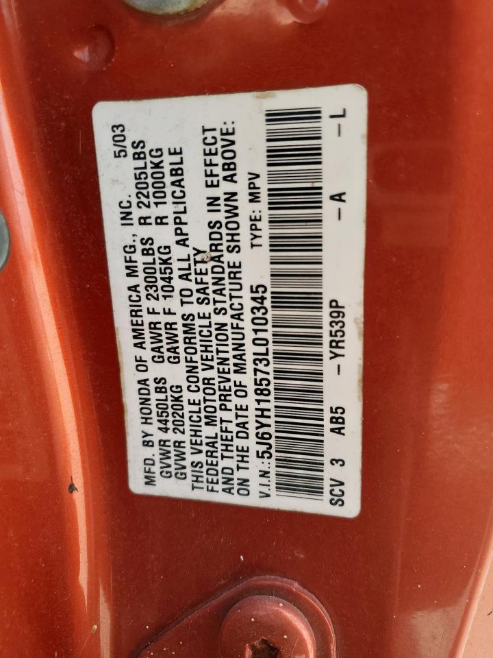 2003 Honda Element Ex VIN: 5J6YH18573L010345 Lot: 59423975