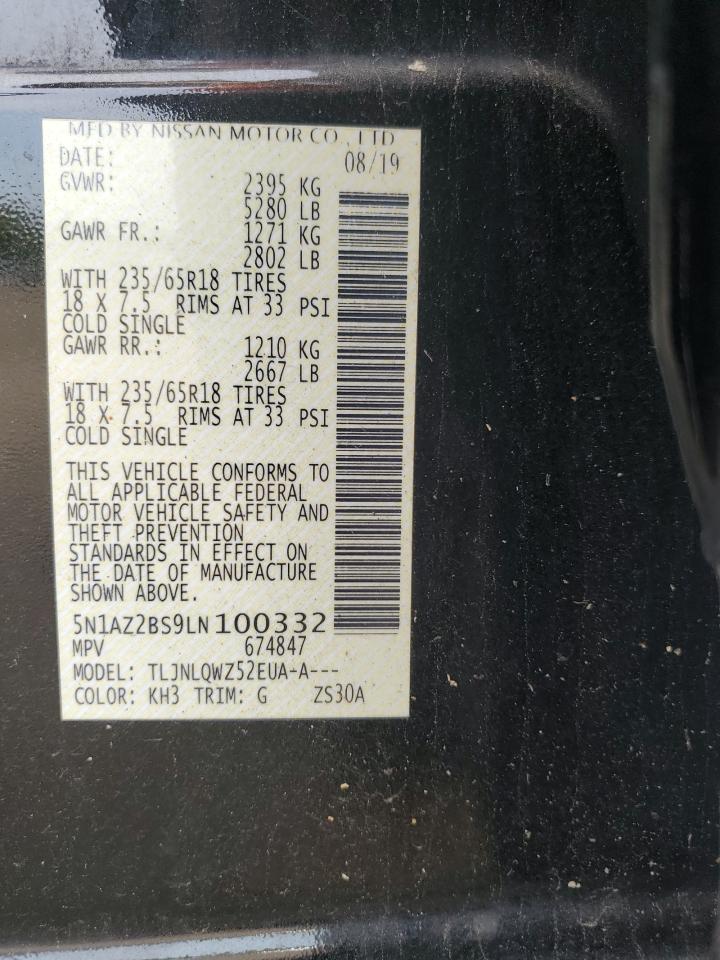 2020 Nissan Murano Sv VIN: 5N1AZ2BS9LN100332 Lot: 61187275