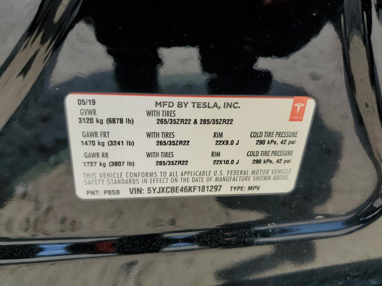 2019 Tesla Model X VIN: 5YJXCBE46KF181297 Lot: 59371295