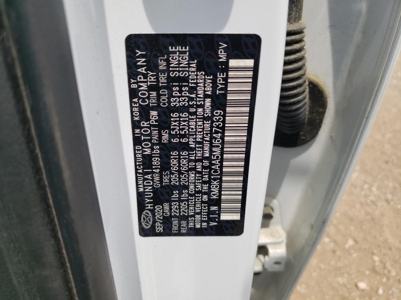2021 Hyundai Kona Se VIN: KM8K1CAA5MU647339 Lot: 62977735